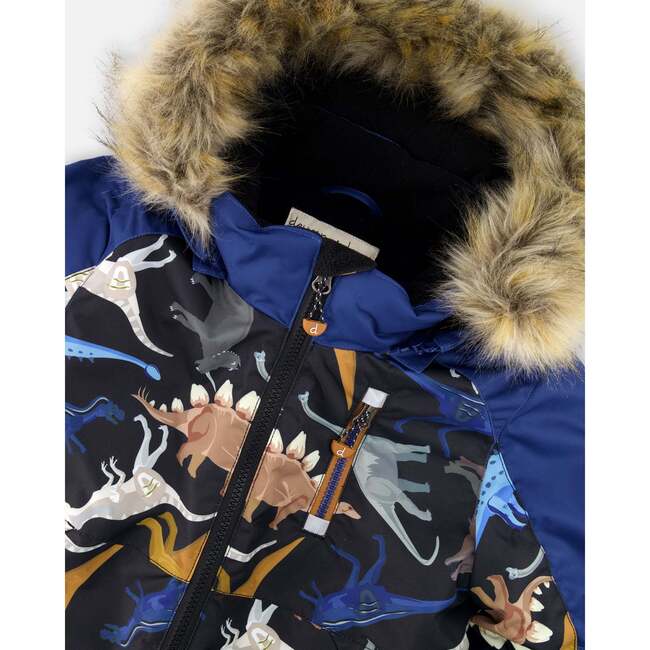 One-Piece Play Snowsuit, Black Dinosaur Print - Snowsuits - 6