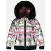 Multicolor Metallic Quilted Bomber-Style Winter Coat, Black and Multicolor - Jackets - 1 - thumbnail