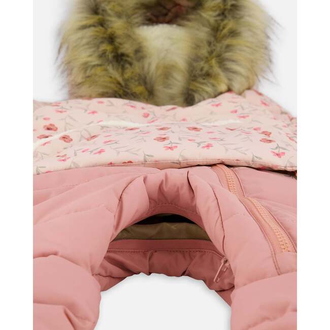 One-Piece Baby Snug Snowsuit Designed for Car Seat, Pink Mini Flowers - Snowsuits - 6