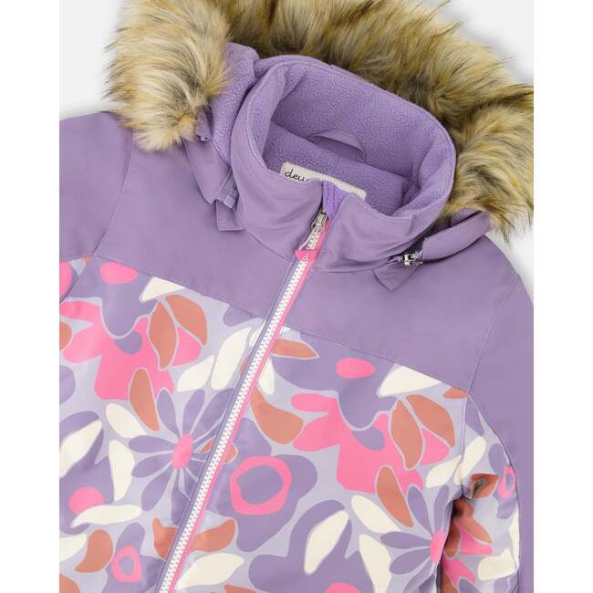 One-Piece Discover Snowsuit, Lilac Retro Flower Print - Snowsuits - 3