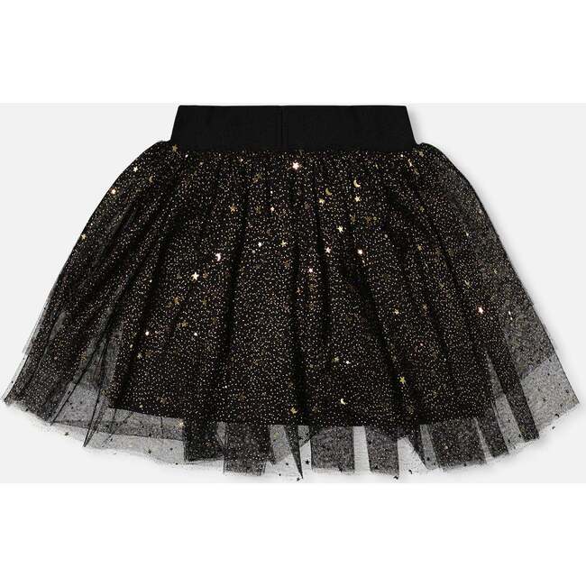 Multi Layer Glittering Mesh Skirt, Black
