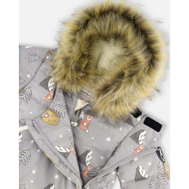 One-Piece Baby Snug Snowsuit Designed for Car Seat, Gray Bear Print - Snowsuits - 5