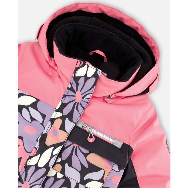 One-Piece Play Snowsuit, Black Retro Flower Print - Snowsuits - 4