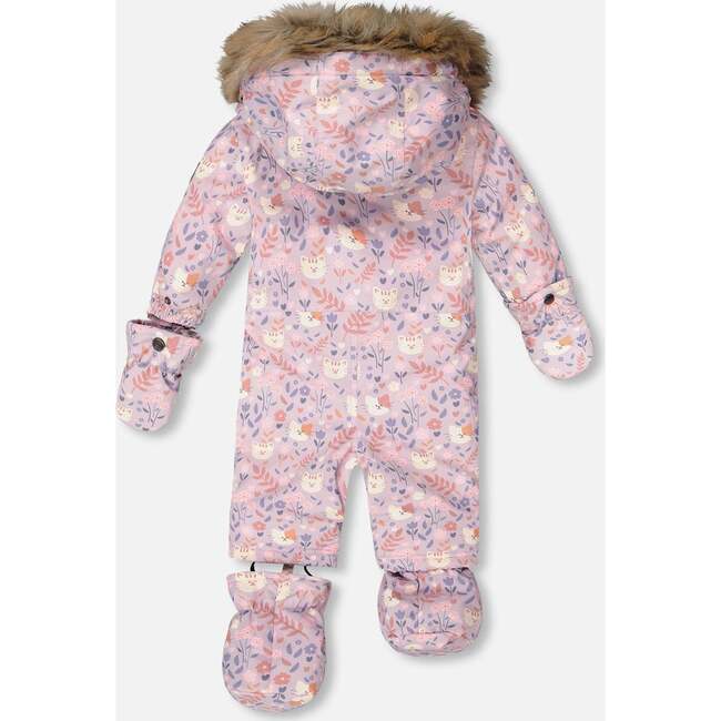 One-Piece Baby Play Snowsuit Designed for Car Seat, Lilac Cat Print - Snowsuits - 4