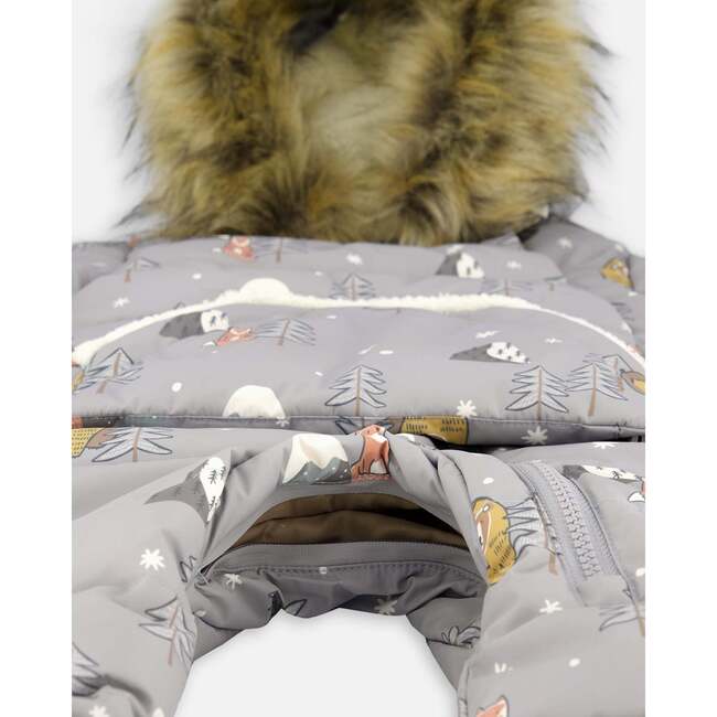 One-Piece Baby Snug Snowsuit Designed for Car Seat, Gray Bear Print - Snowsuits - 6