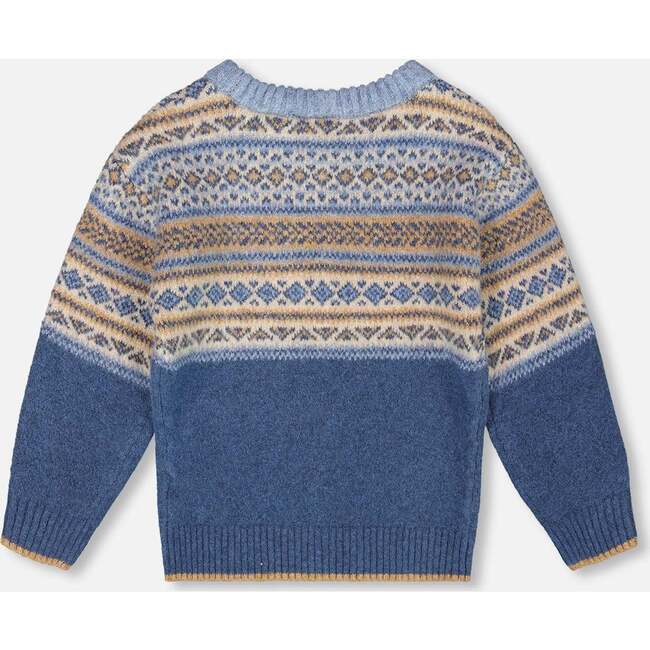 Norwegian Jacquard Knit Sweater, Blue and Cream - Sweaters - 3