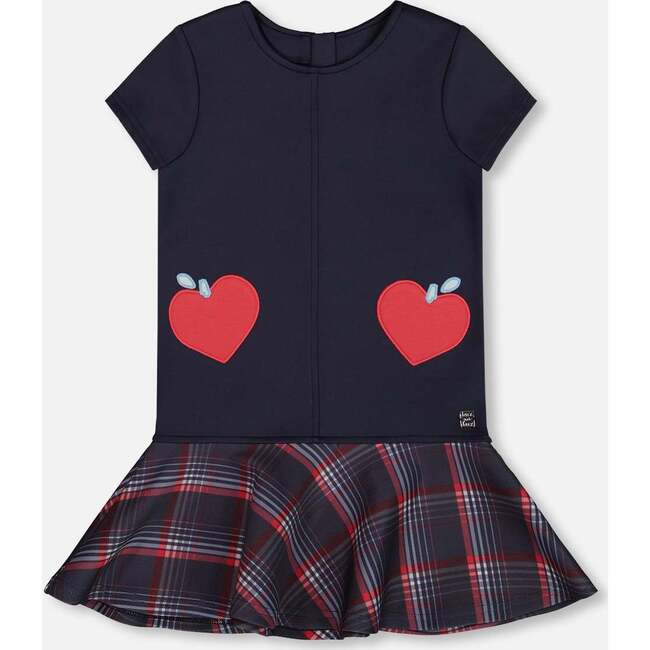 Milano Dress Navy Blue with Plaid Flounce, Navy Blue