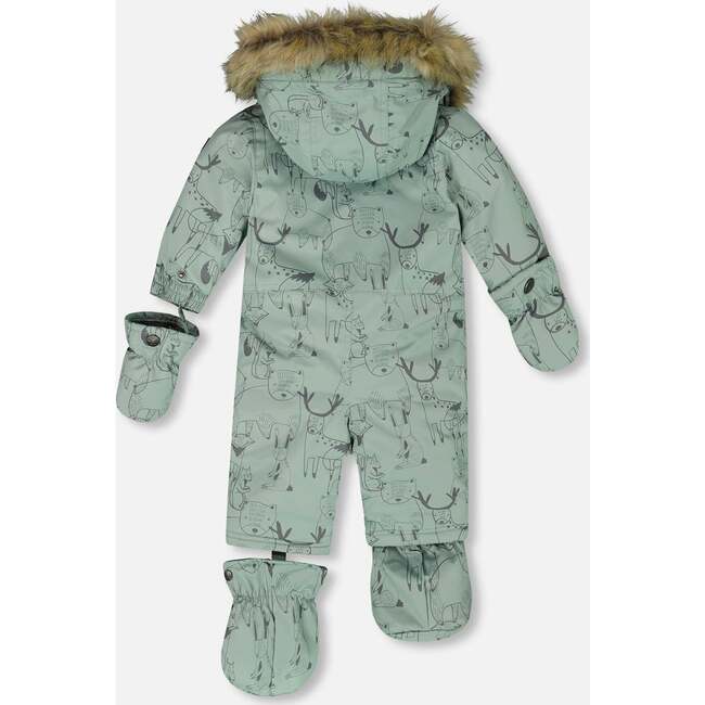 One-Piece Baby Play Snowsuit Designed for Car Seat, Sage Animal Print - Snowsuits - 4