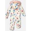 One-Piece Baby Play Snowsuit Designed for Car Seat, Off-White Flower Print - Snowsuits - 5