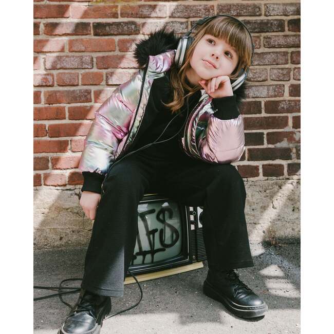 Multicolor Metallic Quilted Bomber-Style Winter Coat, Black and Multicolor - Jackets - 3
