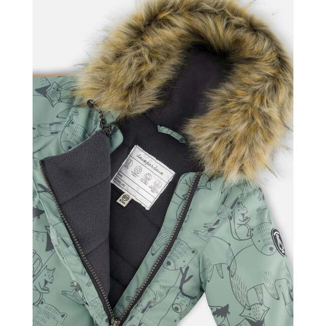One-Piece Baby Play Snowsuit Designed for Car Seat, Sage Animal Print - Snowsuits - 5