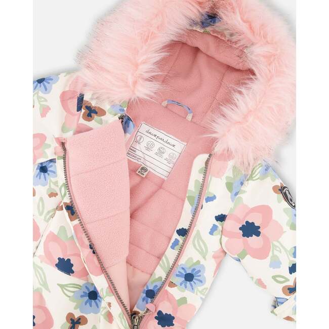One-Piece Baby Play Snowsuit Designed for Car Seat, Off-White Flower Print - Snowsuits - 6