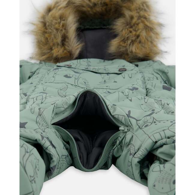 One-Piece Baby Play Snowsuit Designed for Car Seat, Sage Animal Print - Snowsuits - 6