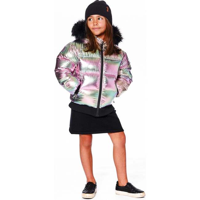 Multicolor Metallic Quilted Bomber-Style Winter Coat, Black and Multicolor - Jackets - 4