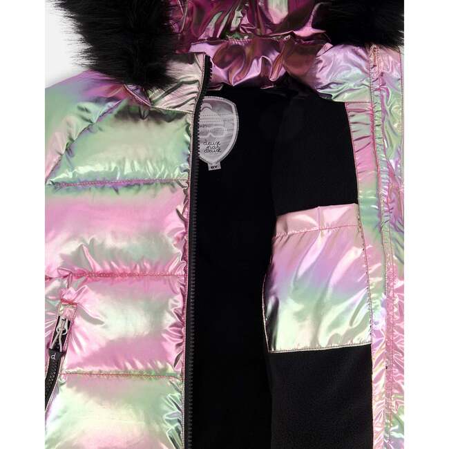 Multicolor Metallic Quilted Bomber-Style Winter Coat, Black and Multicolor - Jackets - 5