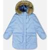 Long Wavy Quilt Puffy Winter Coat, Powder Blue - Jackets - 1 - thumbnail