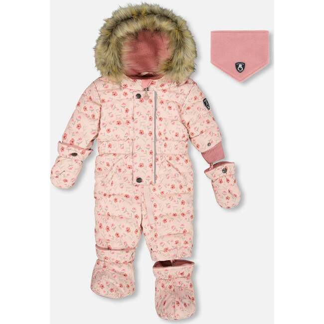 One-Piece Baby Original Puffy Snowsuit, Pink Mini Flowers