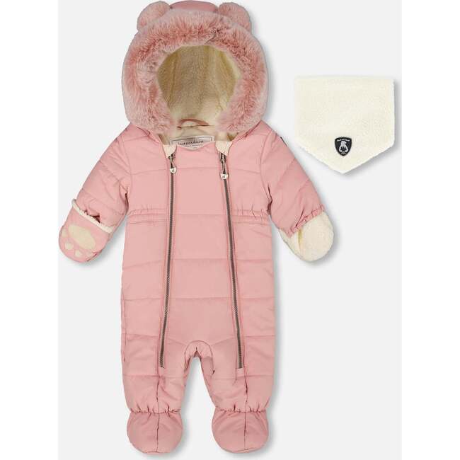 One-Piece Baby Layette Snowsuit Designed for Car Seat, Dusty Pink