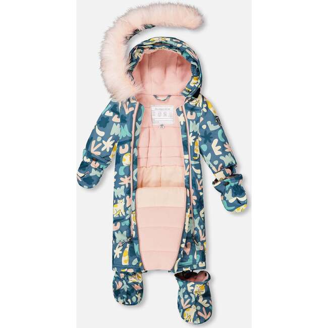 One-Piece Baby Play Snowsuit Designed for Car Seat, Green Cat Print - Snowsuits - 3