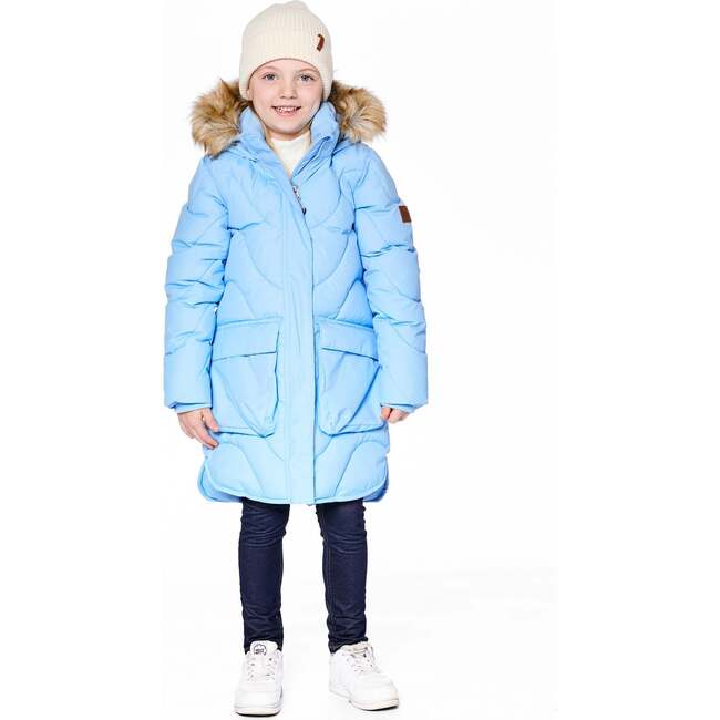 Long Wavy Quilt Puffy Winter Coat, Powder Blue - Jackets - 2
