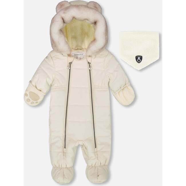 One-Piece Baby Layette Snowsuit Designed for Car Seat, White Asparagus