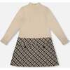 Long Sleeve Bi-Material Mock Neck Dress and Plaid, Beige - Dresses - 1 - thumbnail