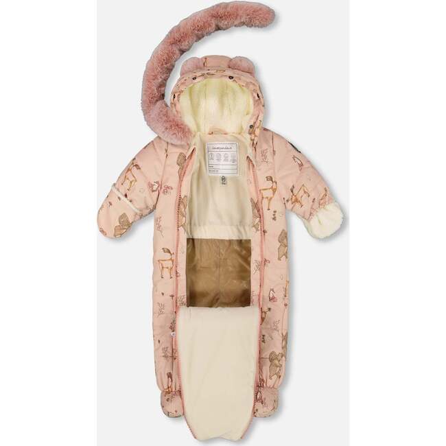 One-Piece Baby Layette Snowsuit Designed for Car Seat, Pink Printed Animal - Snowsuits - 2