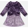 Long Sleeve Bi-Material Velour and Jersey Dress, Purple Gray - Dresses - 1 - thumbnail