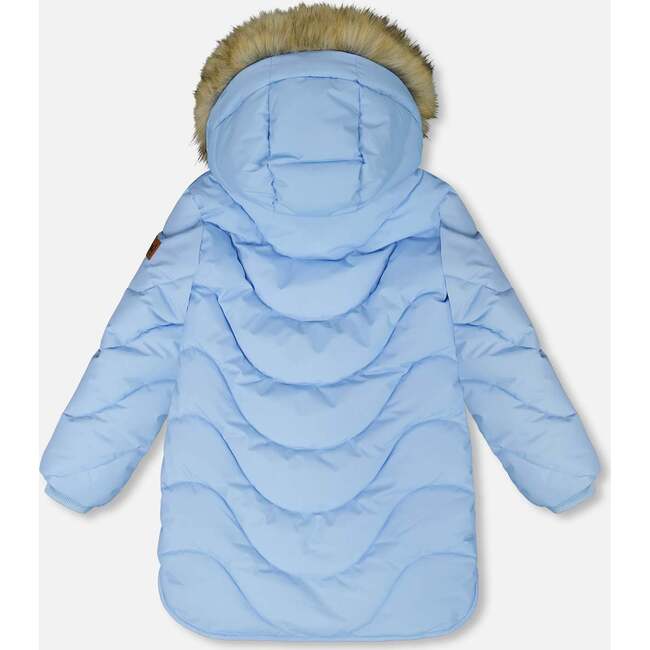 Long Wavy Quilt Puffy Winter Coat, Powder Blue - Jackets - 3