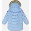 Long Wavy Quilt Puffy Winter Coat, Powder Blue - Jackets - 3