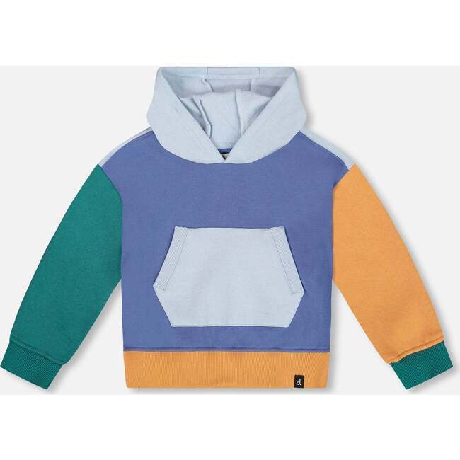 Long Sleeve Colorblocked Hooded Fleece Sweatshirt Blue, Colorblock Blue