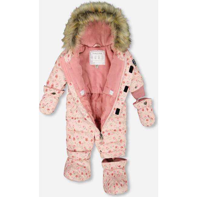 One-Piece Baby Original Puffy Snowsuit, Pink Mini Flowers - Snowsuits - 3