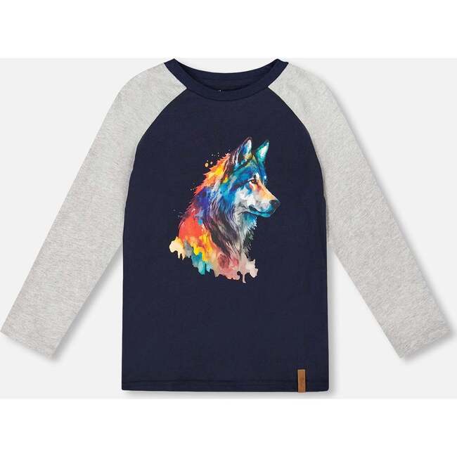 Long Raglan Sleeve Jersey Tee, Navy Blue