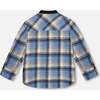 Long Sleeve Brushed Plaid Button Down Shirt Avec Rib Collar, Blue - Sweatshirts - 3