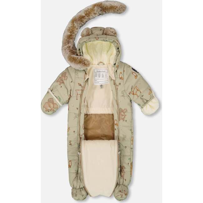 One-Piece Baby Layette Snowsuit Designed for Car Seat, Green Animal Print - Snowsuits - 2