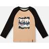 Long Raglan Sleeve Jersey Tee, Beige - Sweatshirts - 1 - thumbnail