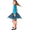 Long Sleeve Bi-Material Velvet and Pleated Mesh Dress, Teal Blue - Dresses - 2