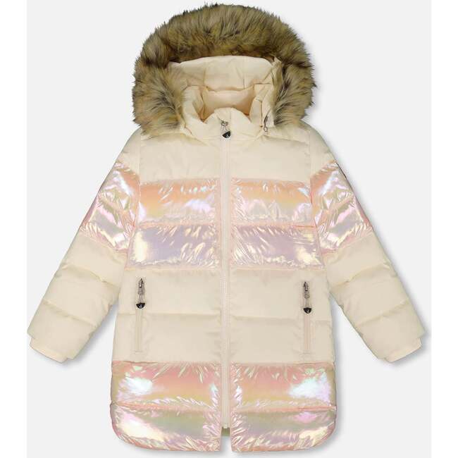 Long Metallic Puffy Winter Coat White, White Asparagus