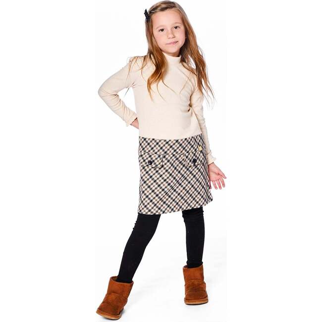 Long Sleeve Bi-Material Mock Neck Dress and Plaid, Beige - Dresses - 3
