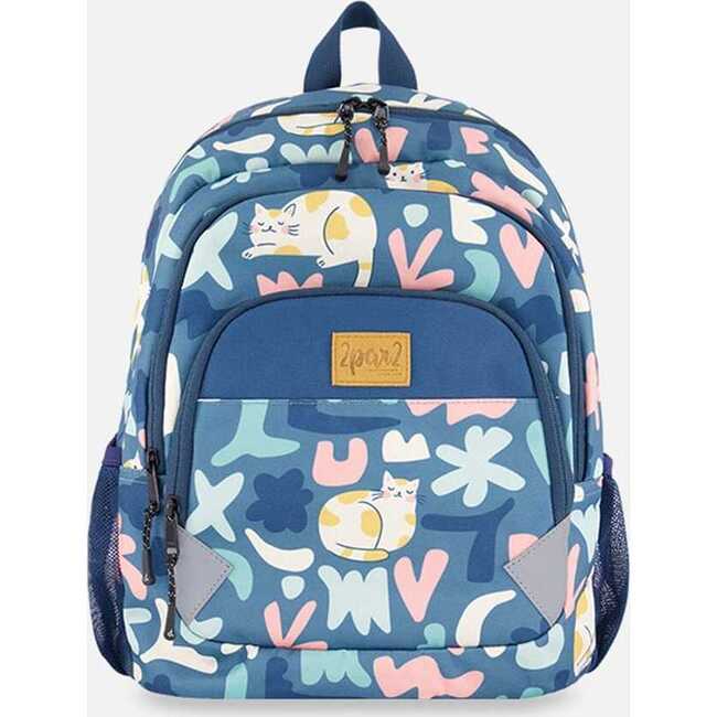 Little Kids Backpack, Green Cat Print