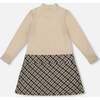 Long Sleeve Bi-Material Mock Neck Dress and Plaid, Beige - Dresses - 4