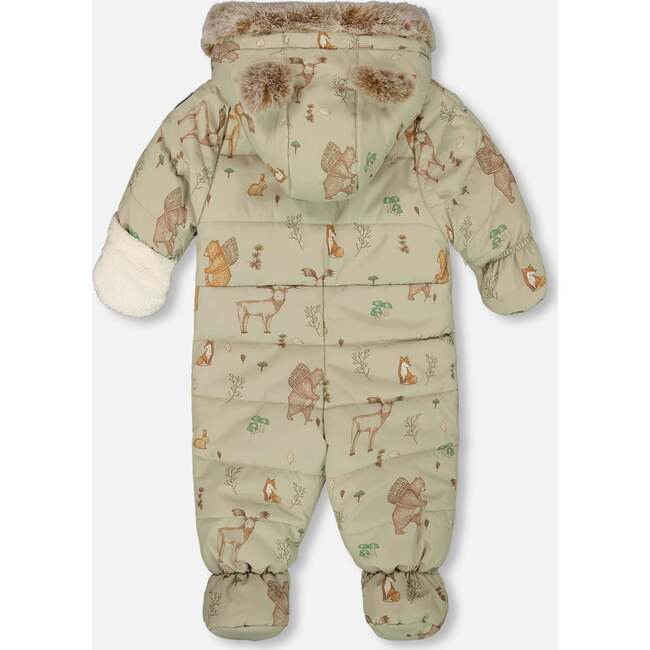 One-Piece Baby Layette Snowsuit Designed for Car Seat, Green Animal Print - Snowsuits - 3