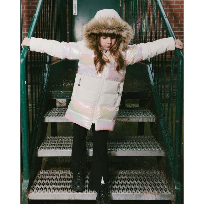 Long Metallic Puffy Winter Coat White, White Asparagus - Jackets - 2