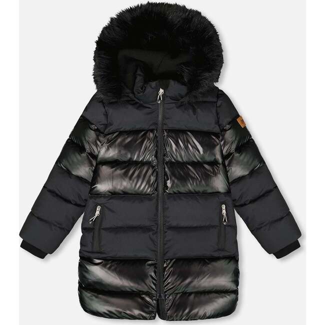 Long Metallic Puffy Coat, Black
