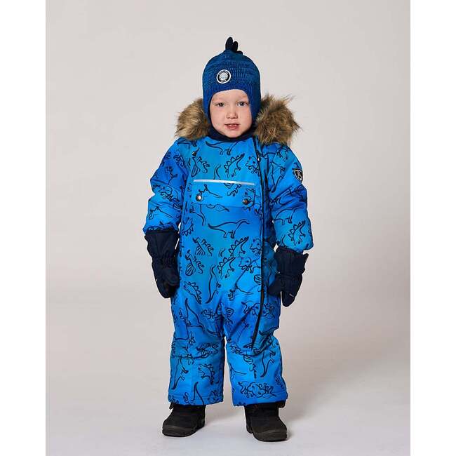One-Piece Baby Play Snowsuit Designed for Car Seat, Blue Gradient Dinosaur Print - Snowsuits - 4
