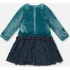 Long Sleeve Bi-Material Velvet and Pleated Mesh Dress, Teal Blue - Dresses - 3