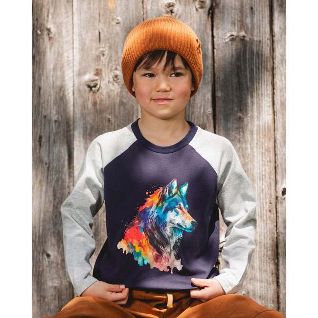Long Raglan Sleeve Jersey Tee, Navy Blue - Sweatshirts - 2