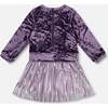 Long Sleeve Bi-Material Velour and Jersey Dress, Purple Gray - Dresses - 3