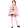 Long Bi-Material Top with Mesh Ruffle Hem and Leopard Print, Dusty Pink - Sweatshirts - 2