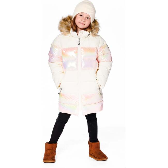 Long Metallic Puffy Winter Coat White, White Asparagus - Jackets - 4